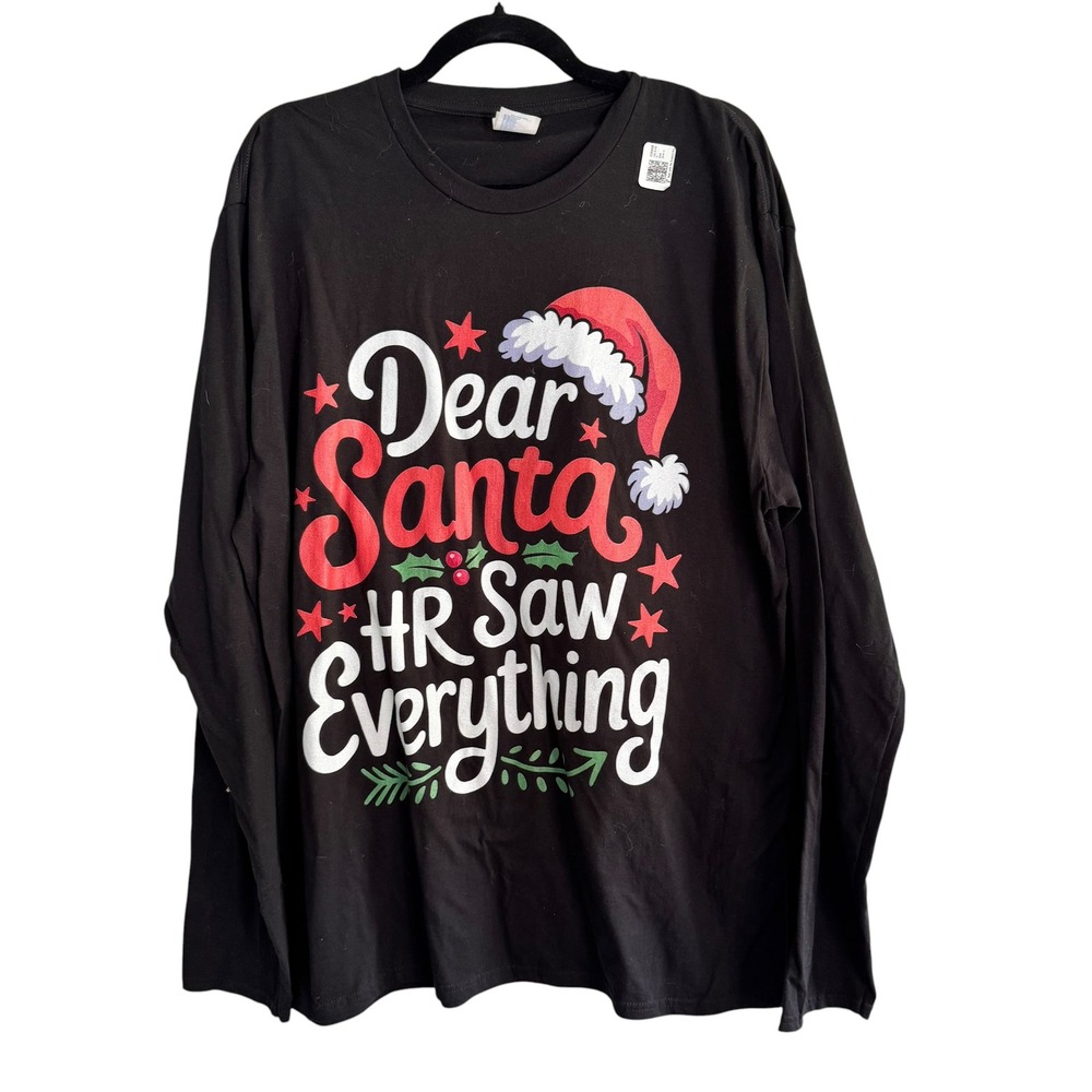 Port & Company Dear Santa HR Saw Everything Christmas Graphic Tee Black XL